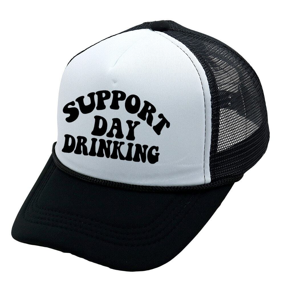 Support Day Drinking Black Graphic Adjustable Snapback Trucker Hat NWOT